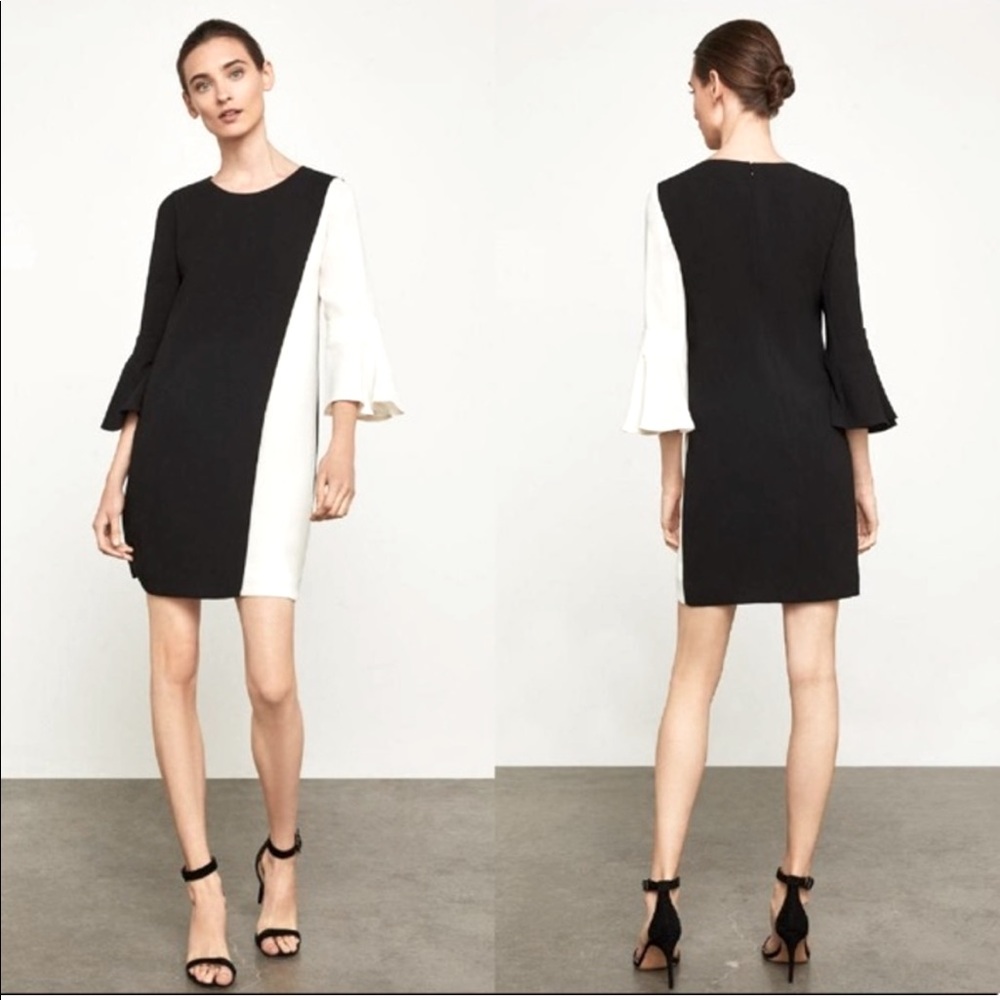 BCBGMaxAzria Dress - Black & Ivory - Colorblocked Ruffled Sleeves - Night Out